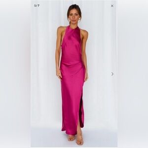 Hello Molly - LIGHT MINDS SATIN MIDI DRESS FUCHSIA - size x-small